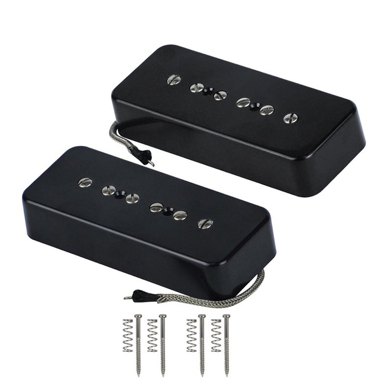 FLEOR Alnico 5 Single Coil Soap Bar P90 Neck & Bridge Pickup Set - Black - Image 2